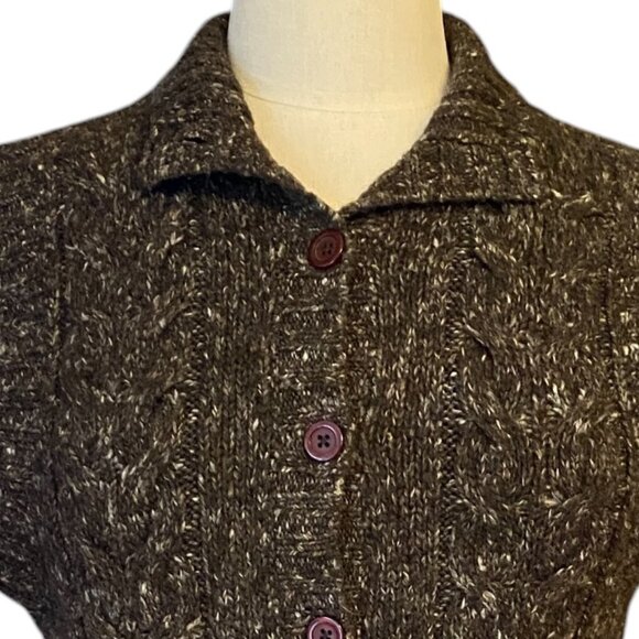 LL Bean Wool Cable Knit Sweater Vest Brown Fisherman Preppy Outdoorsy Heritage-M - Picture 3 of 12